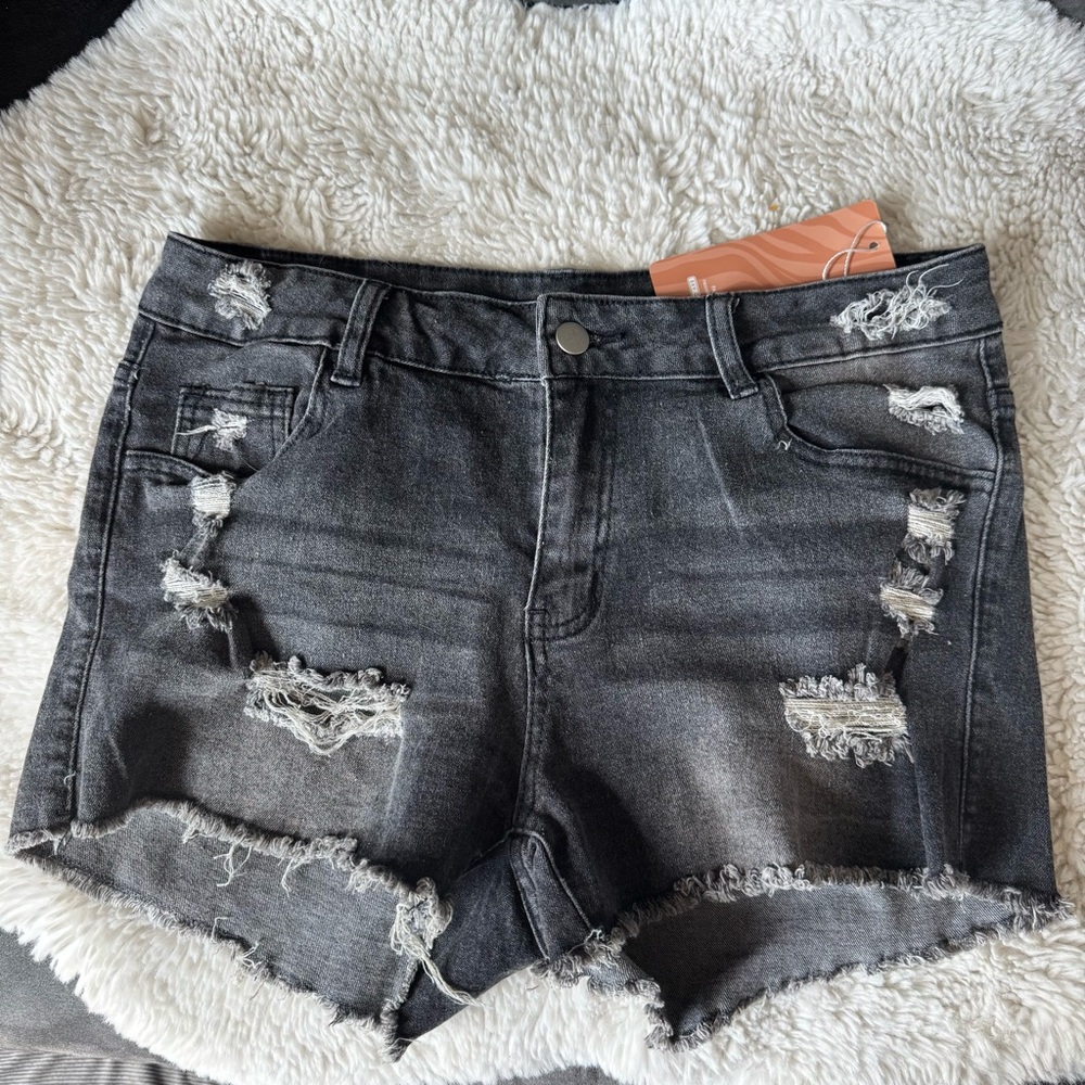 Shein sxy Distressed Black Denim Shorts XL